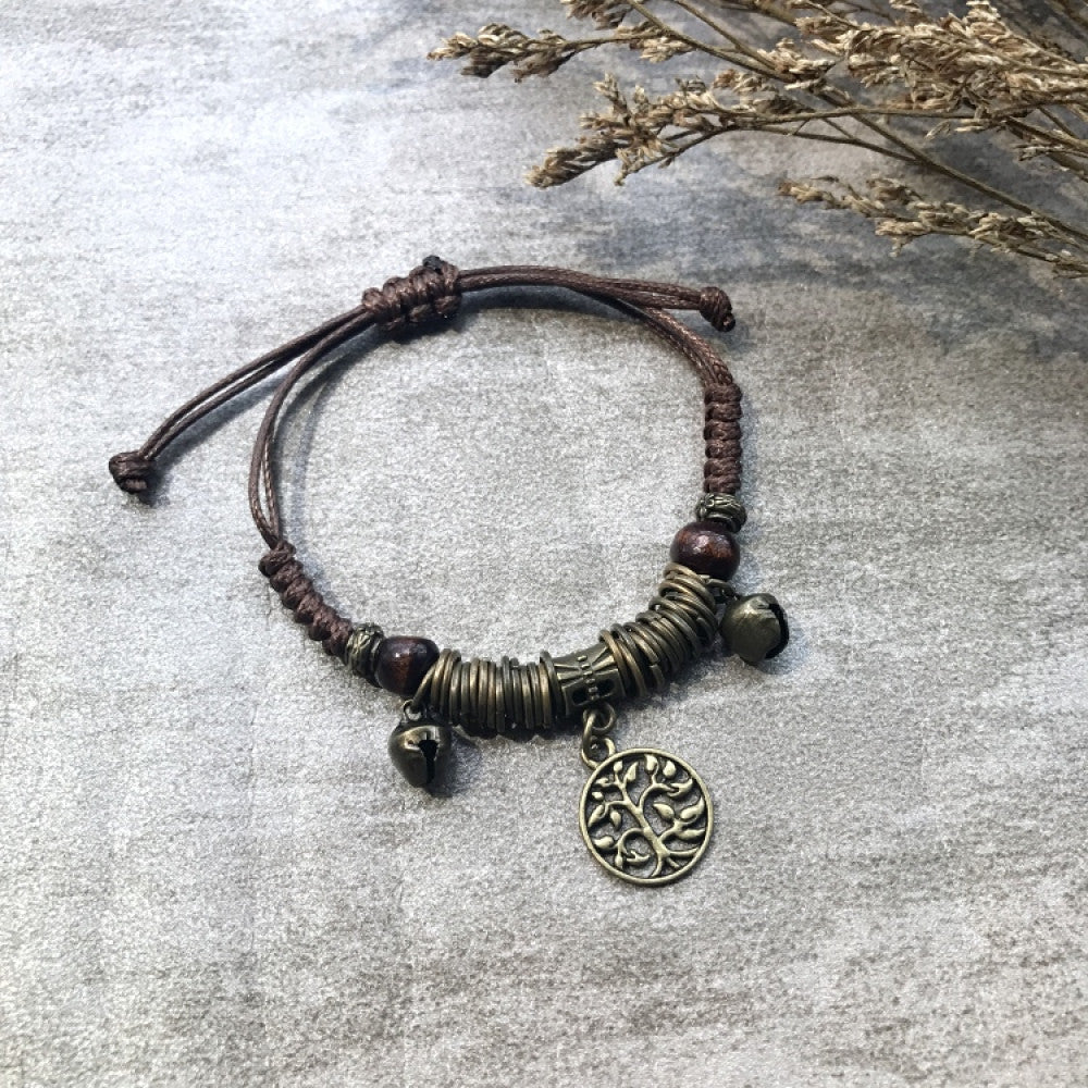 Woven brown bracelet with bronze tree of life pendant | DIY Jade