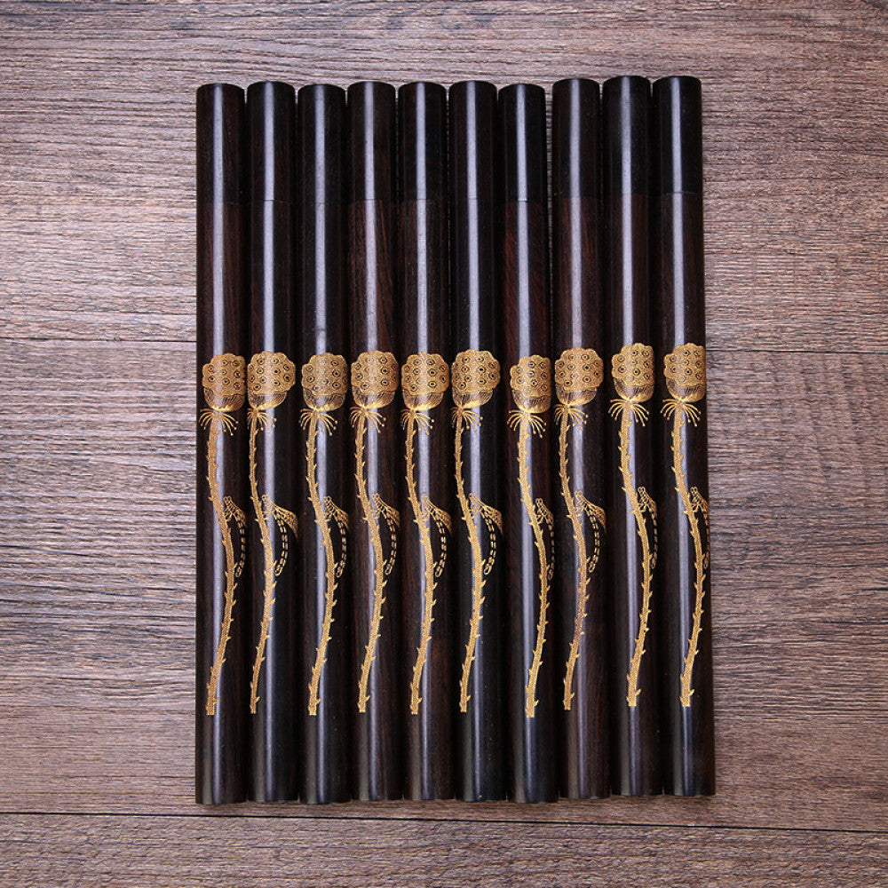 Bulk set of ebony wood incense tubes with copper design