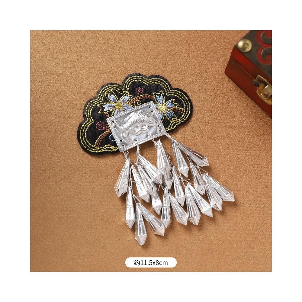 Cloud silver tassel embroidered ethnic brooch