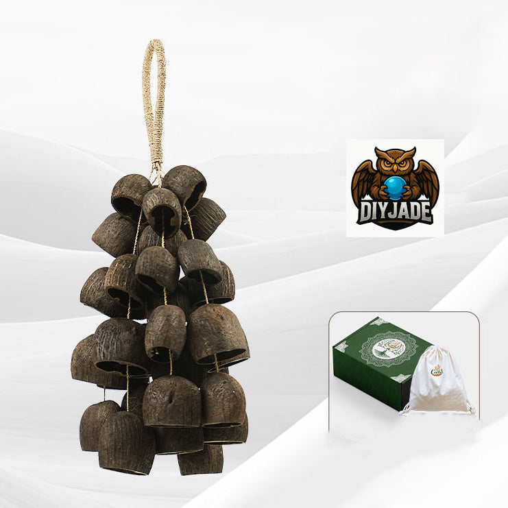 Dark bell seed pod cluster hanging charm, clean white backdrop product listing image | DIY Jade