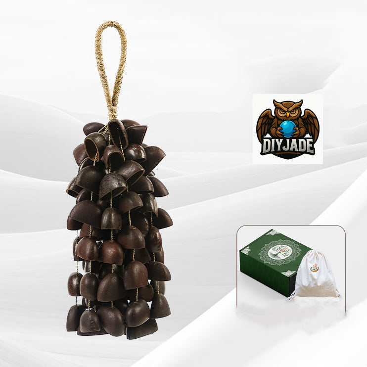 Long dense dark bell‑shaped seed pod tassel hanging decor, grey background product photo with gift set | DIY Jade