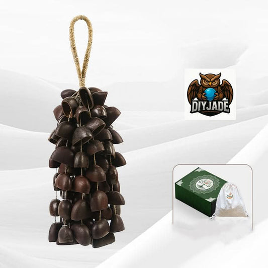 Long dense dark bell‑shaped seed pod tassel hanging decor, grey background product photo with gift set | DIY Jade