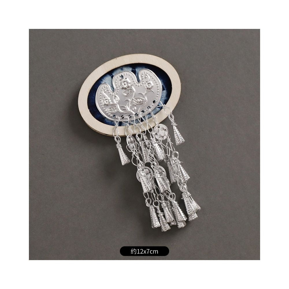 Dreamcatcher ethnic silver brooch with tassels