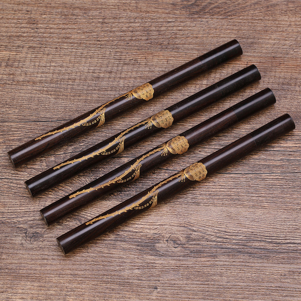 4pcs ebony wood incense tube with copper pattern, natural texture