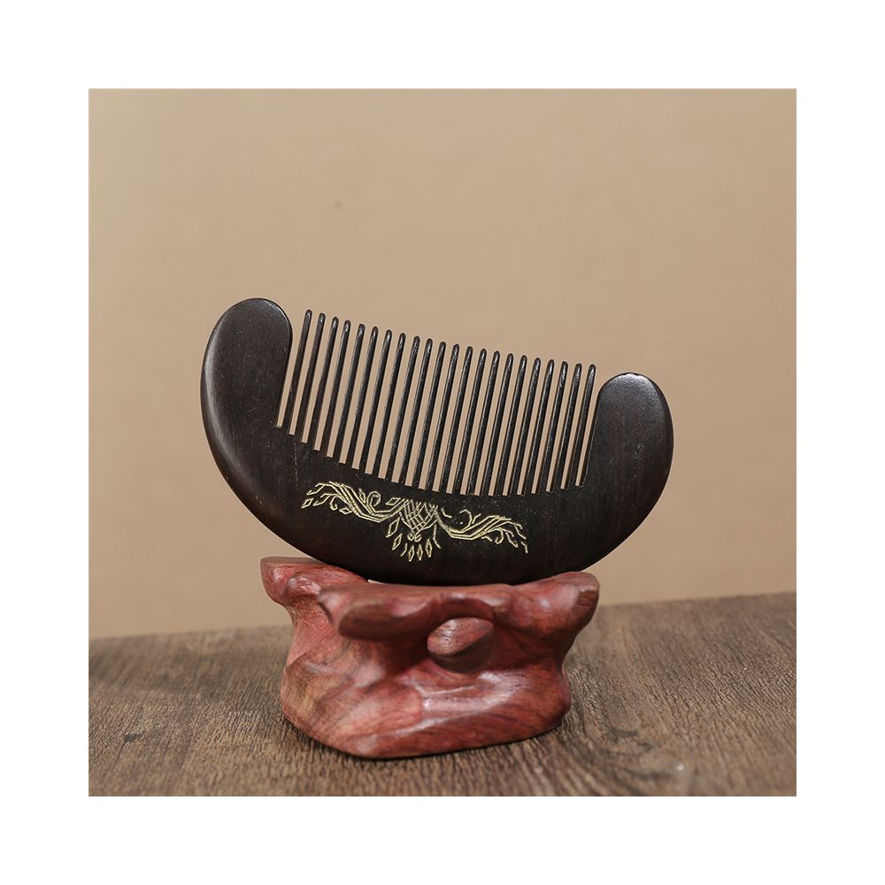 Hand engraved ebony wooden hair comb