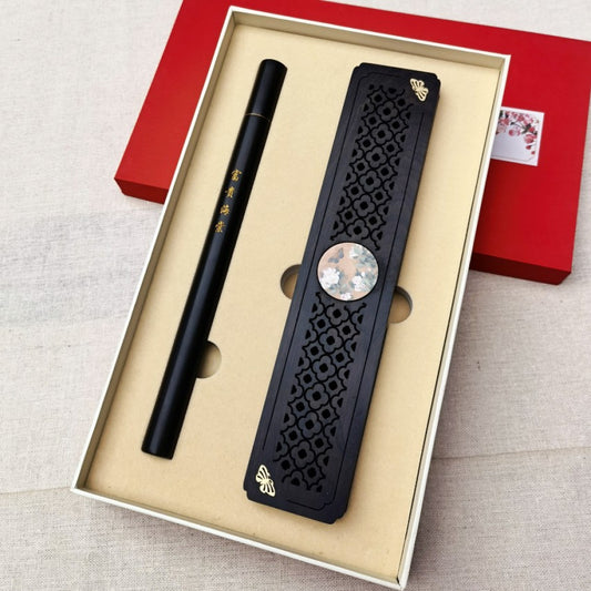 Luxury ebony horizontal incense burner gift set with box