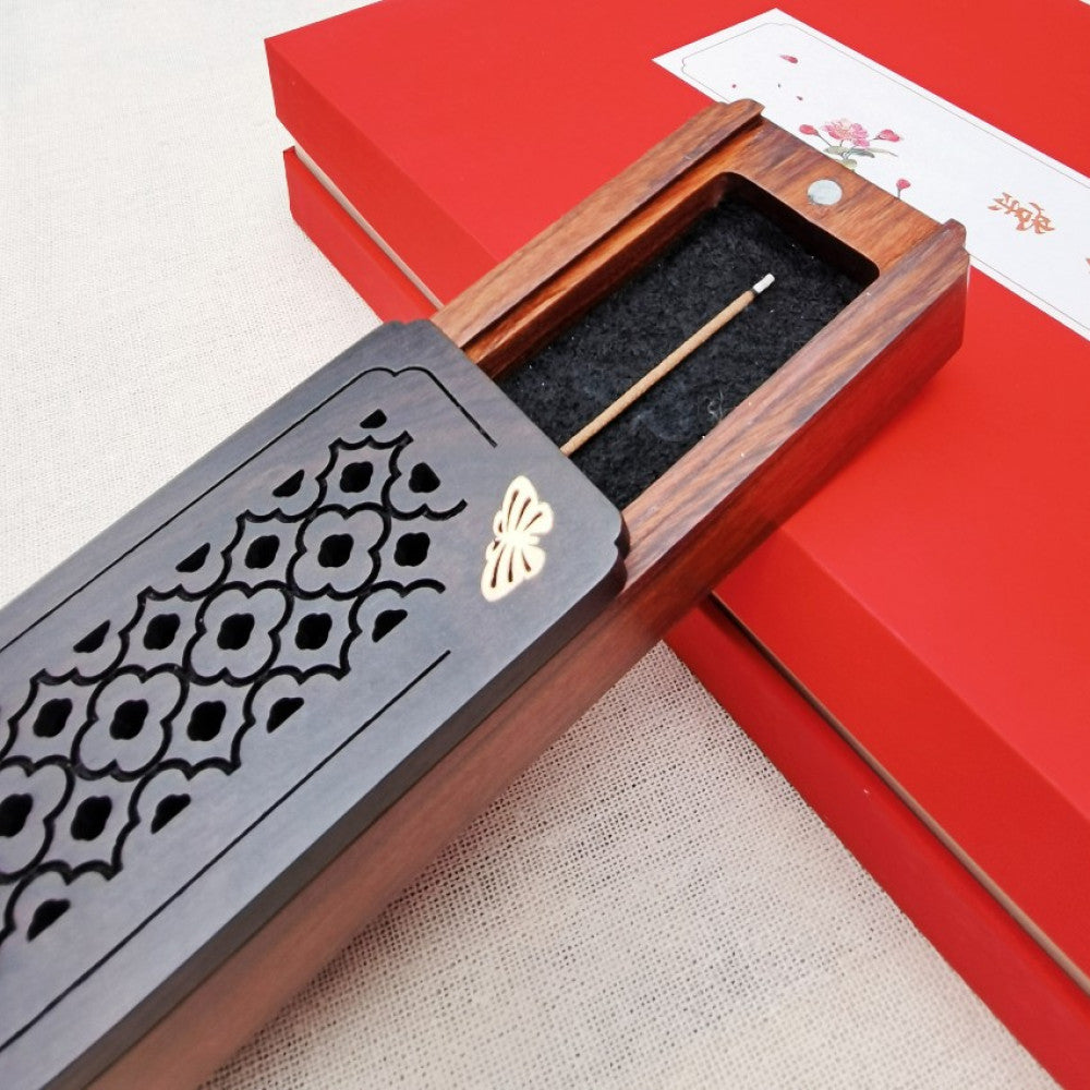Open ebony incense burner with storage compartment
