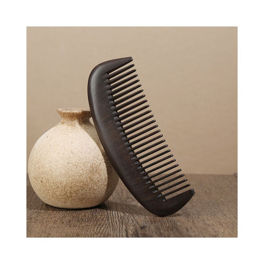 Pair of natural ebony wood hair combs set