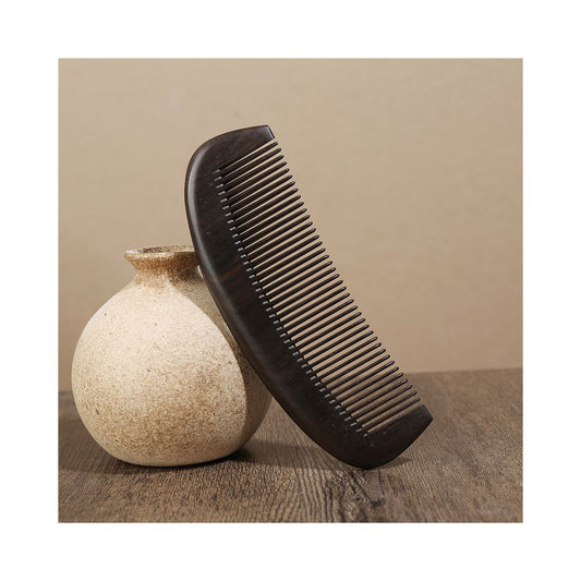 Natural ebony wood hair comb with ceramic vase