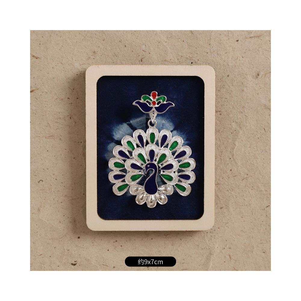 Ethnic blue embroidery silver tassel brooch collection