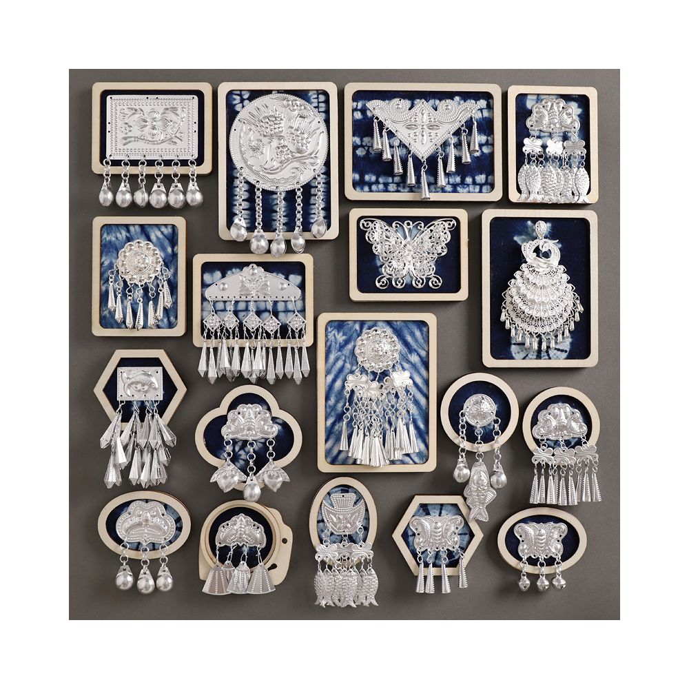 Full collection of ethnic silver tassel brooches