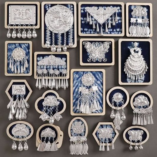 Full collection of ethnic silver tassel brooches