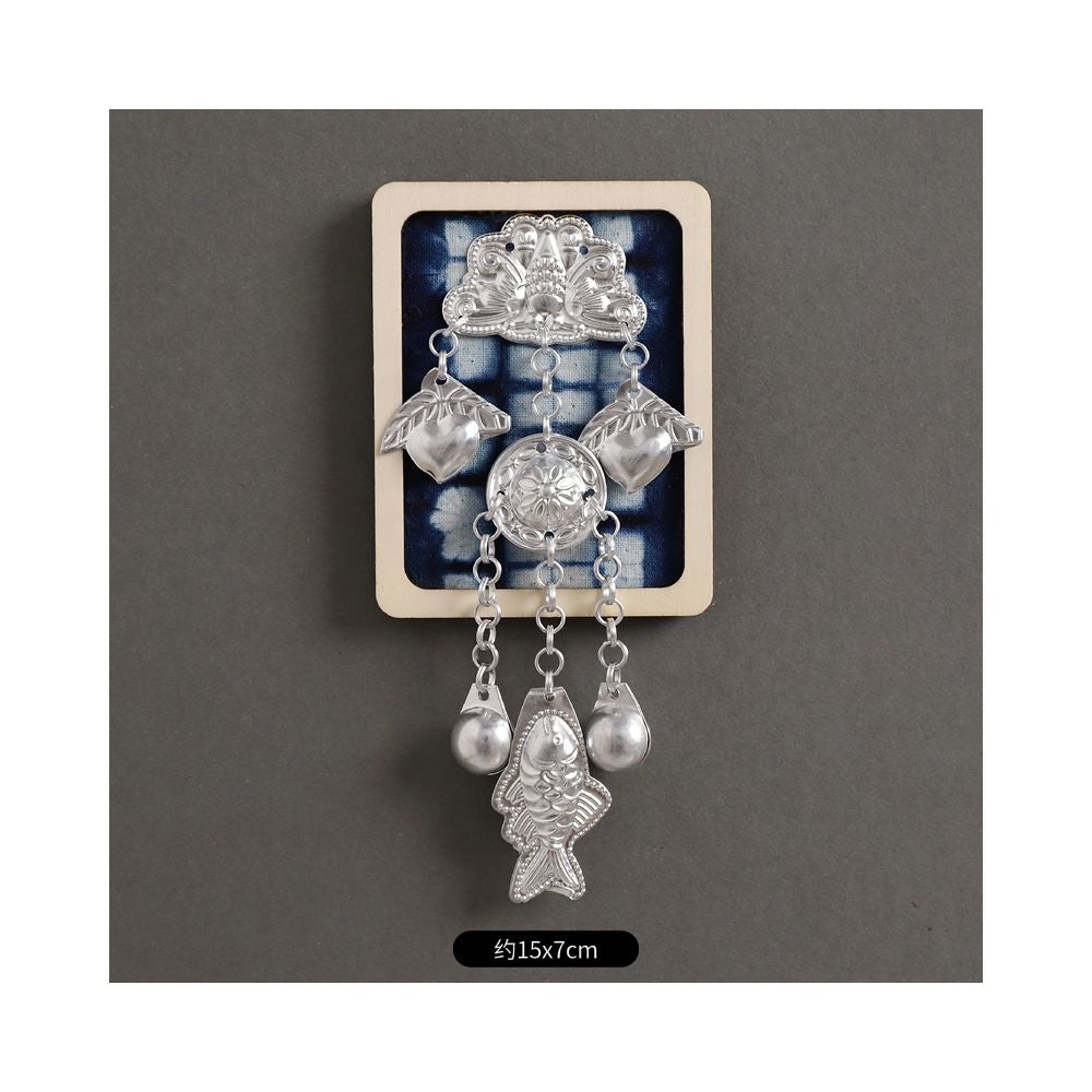Large ethnic silver tassel brooch set display