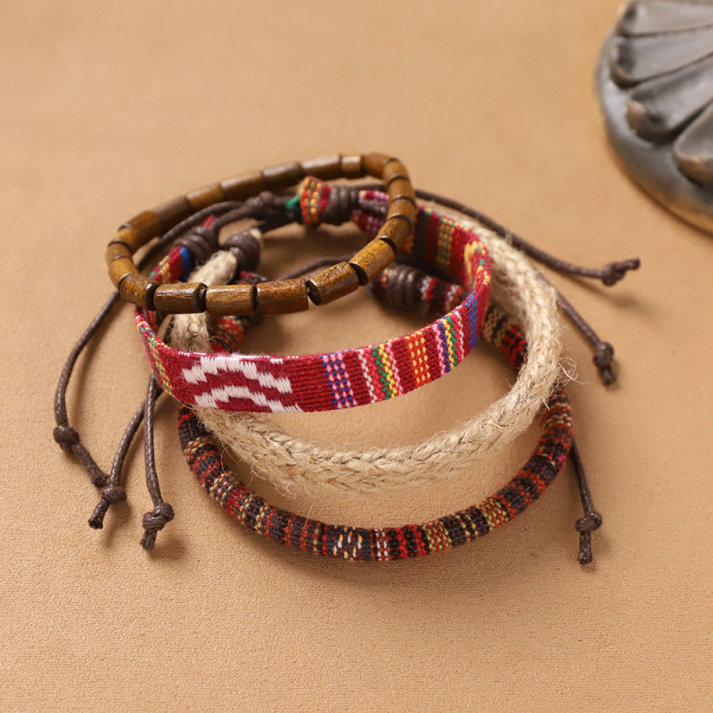 Bohemian red-white woven bracelet with fabric cuff detail | DIY Jade
