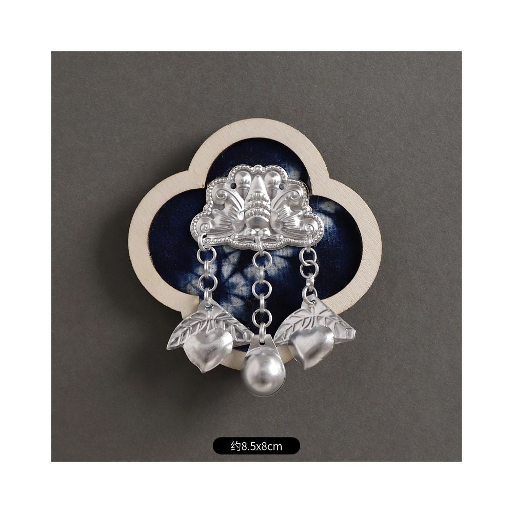 Fan shape ethnic silver decorative brooch