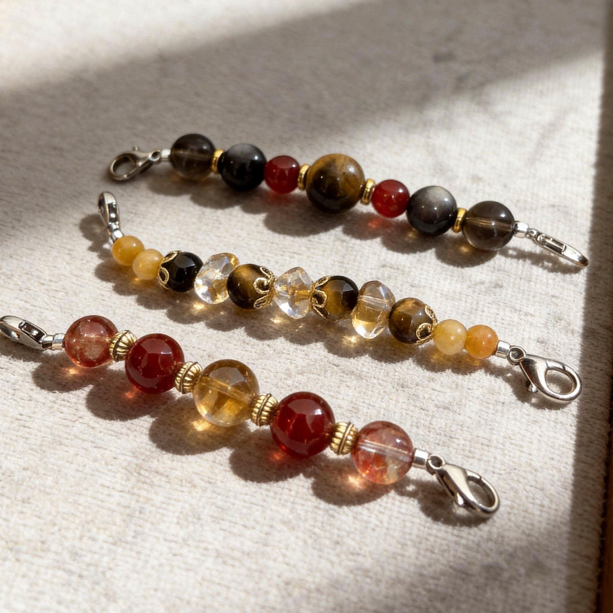 Natural light shadow shot of multi stone bead accessory chains for dog and cat collars | DIY Jade