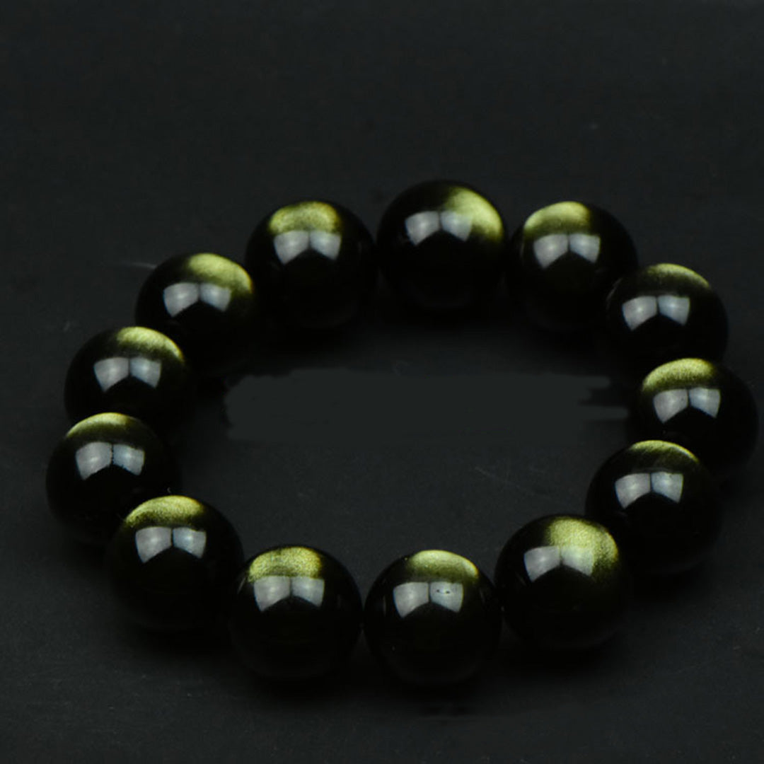 Golden sheen obsidian bracelet with striking golden eye effect, polished gemstone | DIY Jade