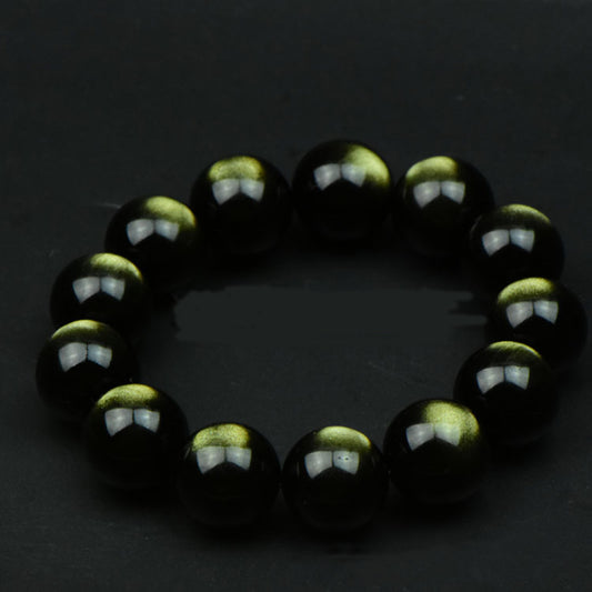 Golden sheen obsidian bracelet with striking golden eye effect, polished gemstone | DIY Jade
