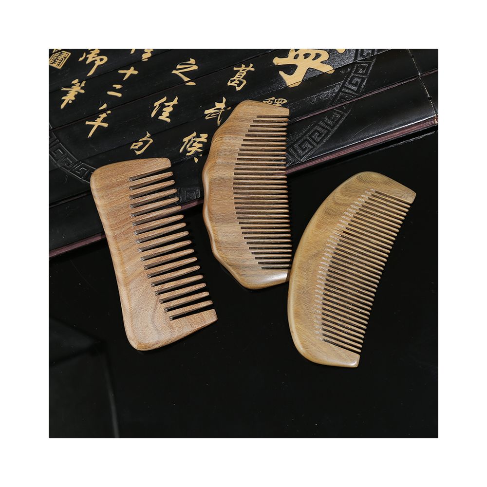 Collection of green sandalwood wooden hair combs
