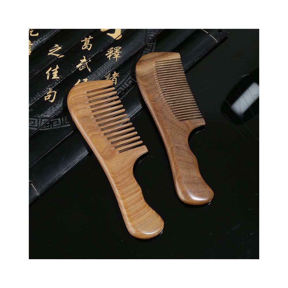 Set of 2 green sandalwood handle combs