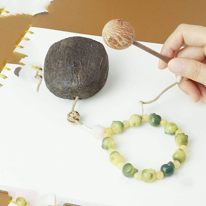 Handcraft workspace, assembling natural seed pod and stone bead accessories | DIY Jade
