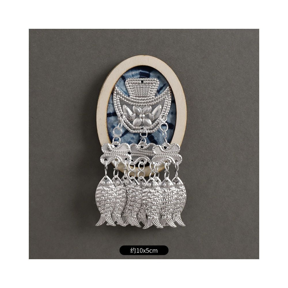 Heart shape ethnic silver brooch with tassels