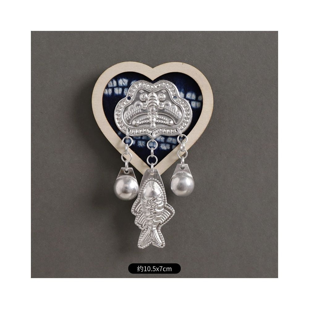 Hexagon ethnic silver tassel brooch