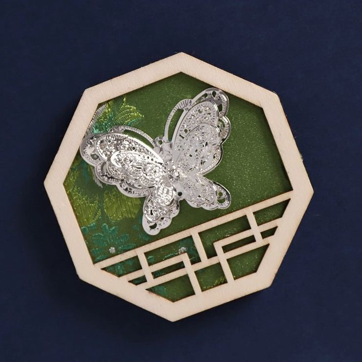 Hexagon hollow fridge magnet, butterfly print brocade