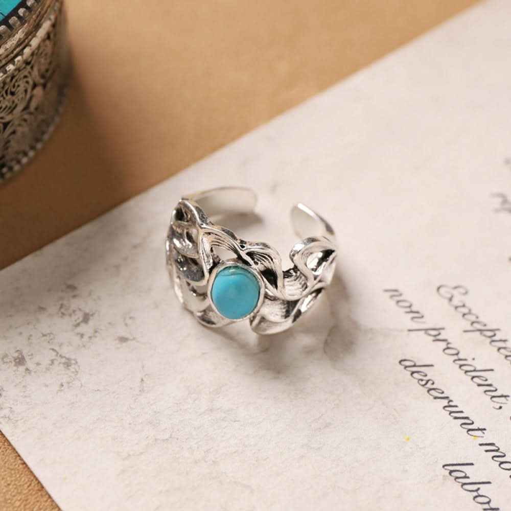 Silver ring turquoise oval inlay silver color | DIY Jade