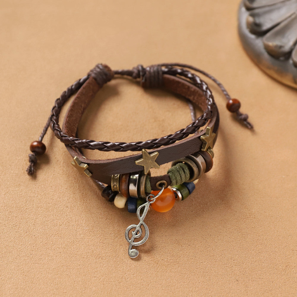 Brown leather boho bracelet with silver key charm detail | DIY Jade