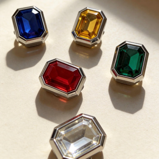 Large rectangular multi‑color gem rhinestone charms for pet collars flat lay shot | DIY Jade