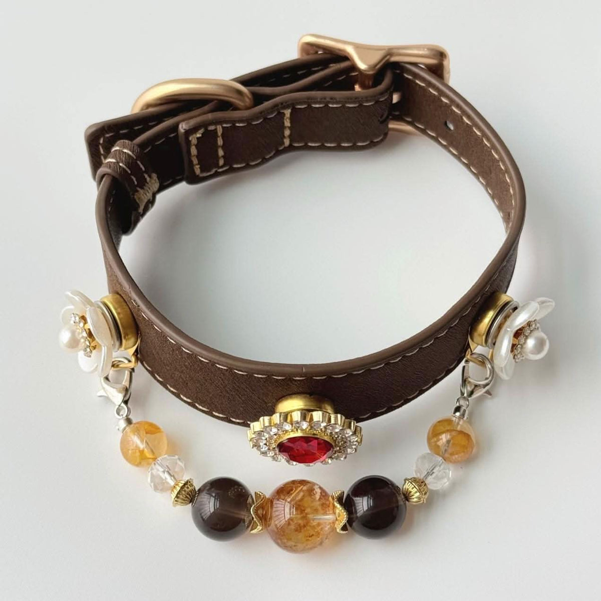 Coiled‑view layered bead & gem pet collar showing full‑set ornament details | DIY Jade