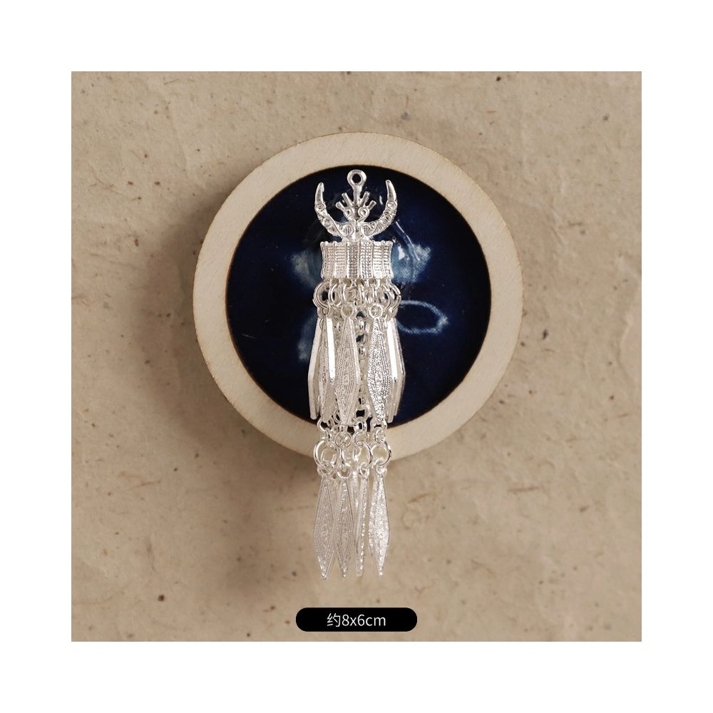 Long bar double tassel embroidery brooch