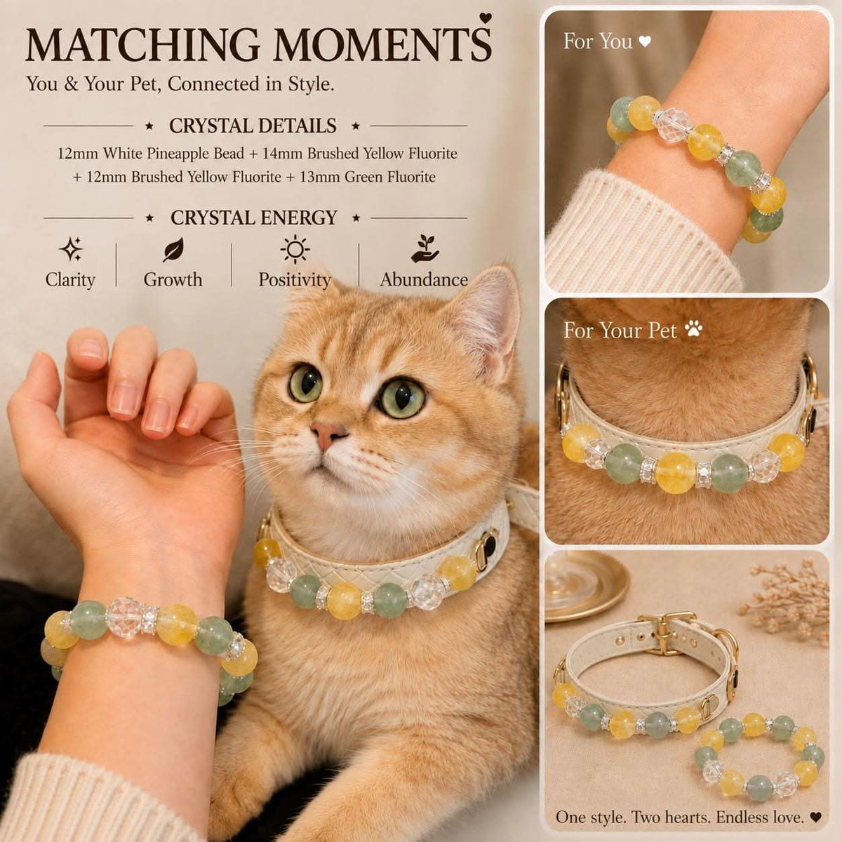 Matching owner pet collar bracelet set marketing photo collage | DIY Jade