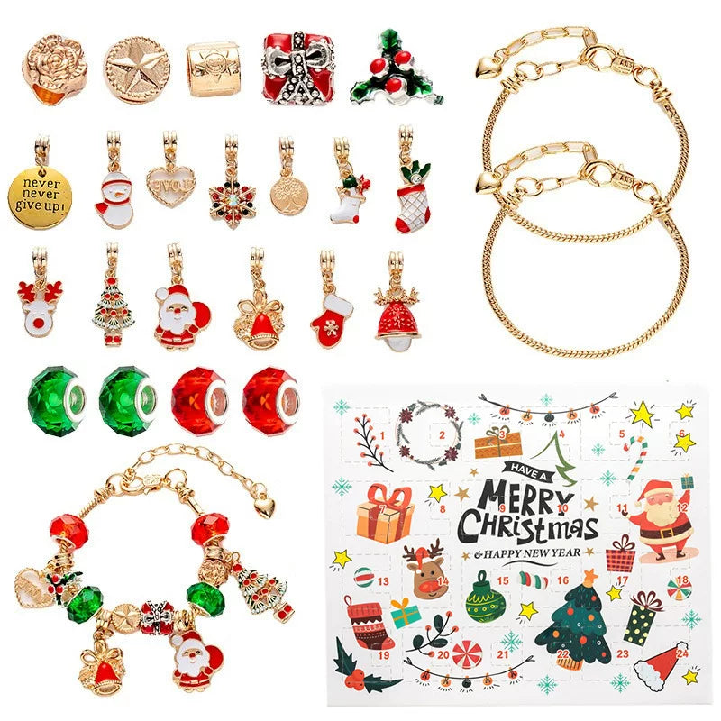 Christmas Blind Box Set: Beaded Bracelet Featuring Cute Santa, Bell, and Christmas Tree Charms