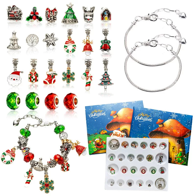 Christmas beading kit for kids and adults, bracelet craft set with colorful beads, metal chain and holiday charms