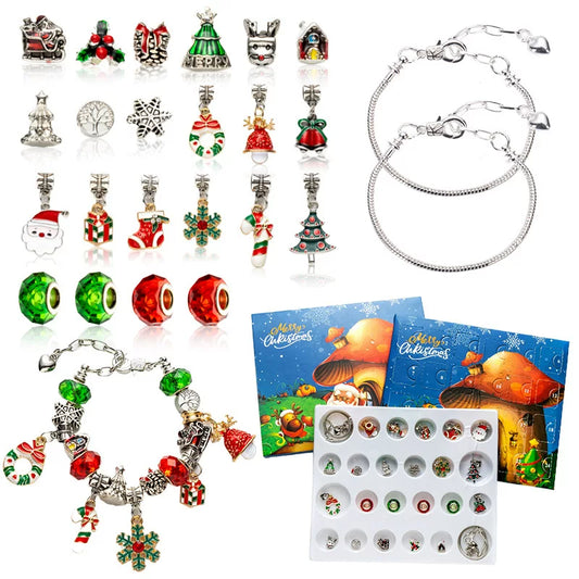 Christmas beading kit for kids and adults, bracelet craft set with colorful beads, metal chain and holiday charms