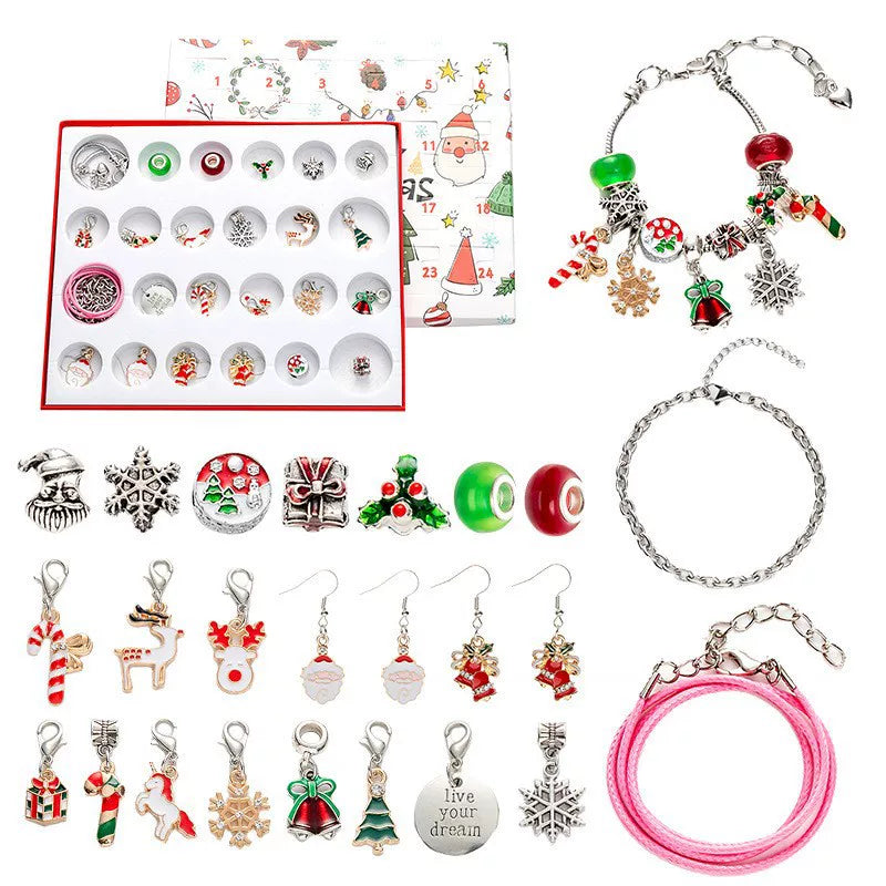 Merry Christmas bracelet craft set, holiday beading kit with mixed charms and beads for homemade gifts|DIYJade