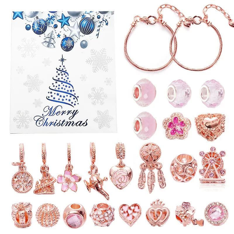 Christmas jewelry craft set with Santa Claus charm, bead kit for handmade bracelet and necklace|DIYJade