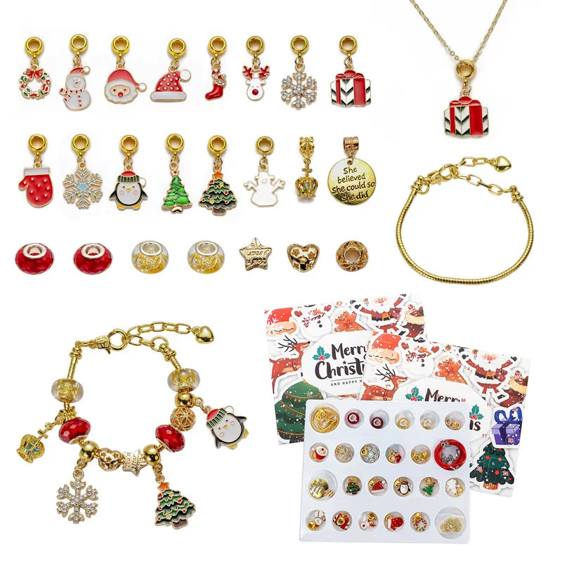 DIY Christmas bracelet kit in red and green festive box, handmade jewelry craft for family|DIYJade