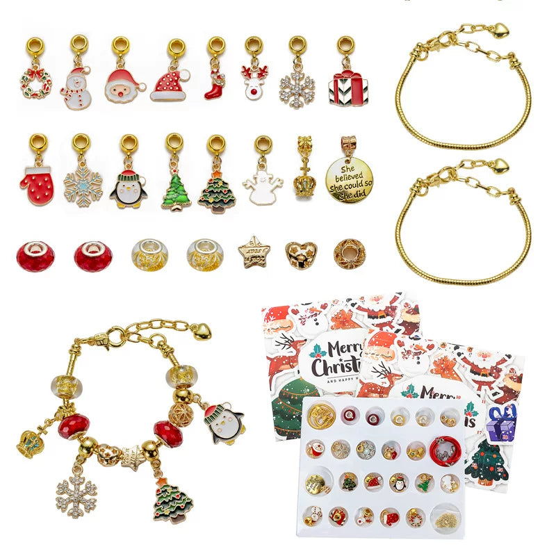 Christmas beading gift set with snowman charm, beads and chain for homemade bracelet and necklace|DIYJade