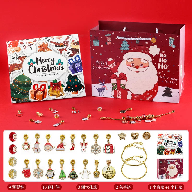 Christmas craft gift box, DIY bracelet and necklace kit with red, gold and green festive beads|DIYJade