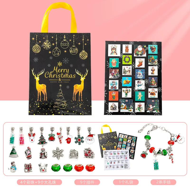 Festive Christmas bracelet and necklace craft kit, colorful beads with holiday pendant in box|DIYJade