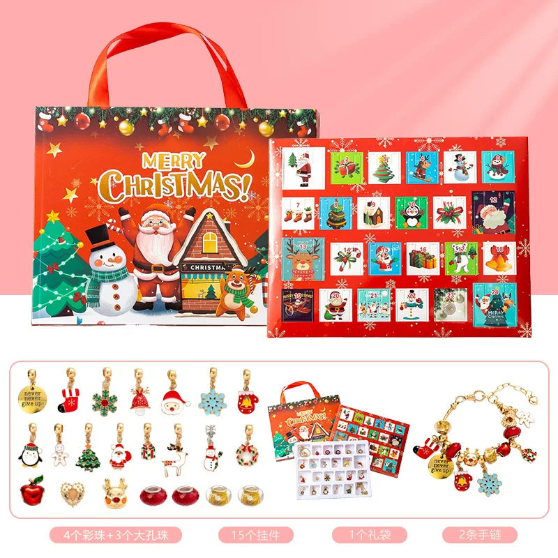 Merry Christmas jewelry making gift set, DIY beading craft with charms and chains in decorated box|DIYJade