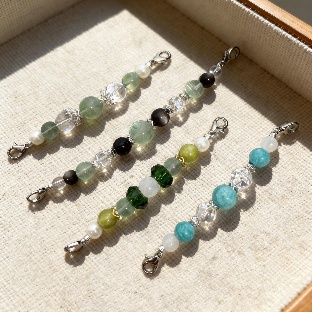 Multiple mixed green and turquoise stone bead accessory chains for pet collars | DIY Jade