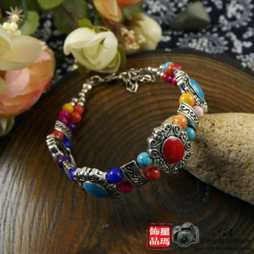 Colorful boho multi-stone silver beaded bracelet | DIY Jade
