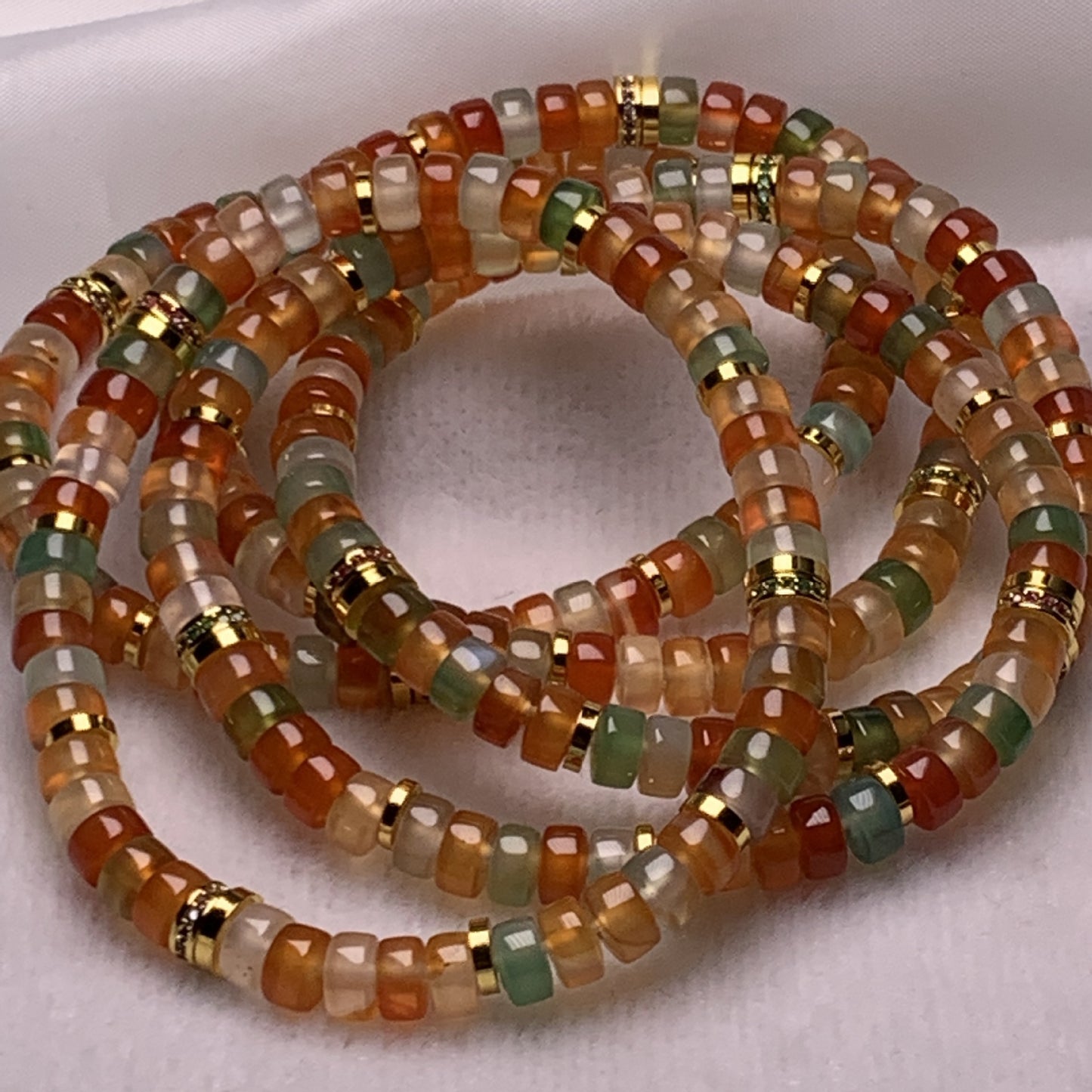 Multi-color natural stone disk bead strand bracelet with gold spacers, warm earthy tones | DIY Jade
