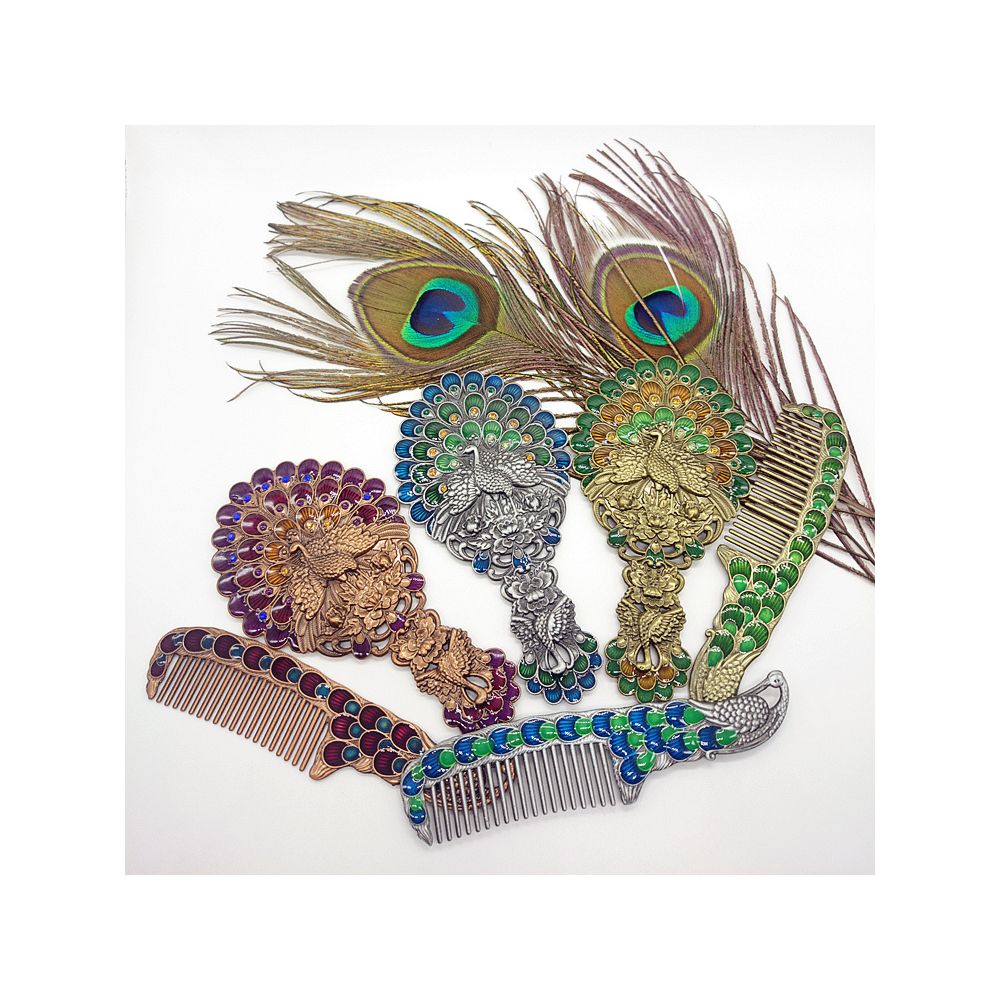 Colorful peacock hand mirror collection set