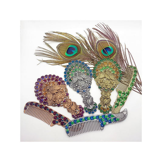 Colorful peacock hand mirror collection set