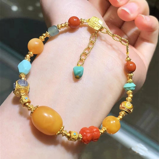 Multi-gemstone amber bracelet with turquoise and gold details | DIY Jade